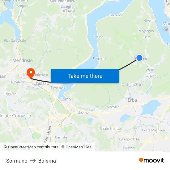 Sormano to Balerna map