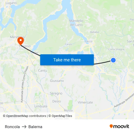 Roncola to Balerna map
