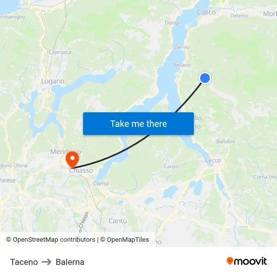 Taceno to Balerna map