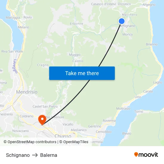 Schignano to Balerna map