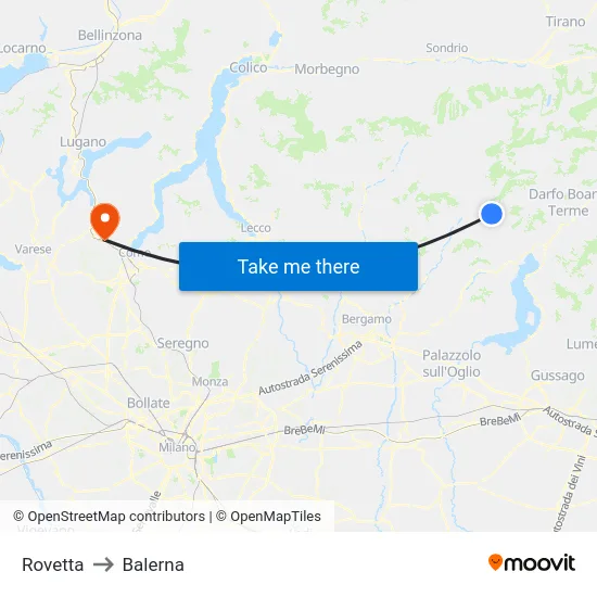 Rovetta to Balerna map