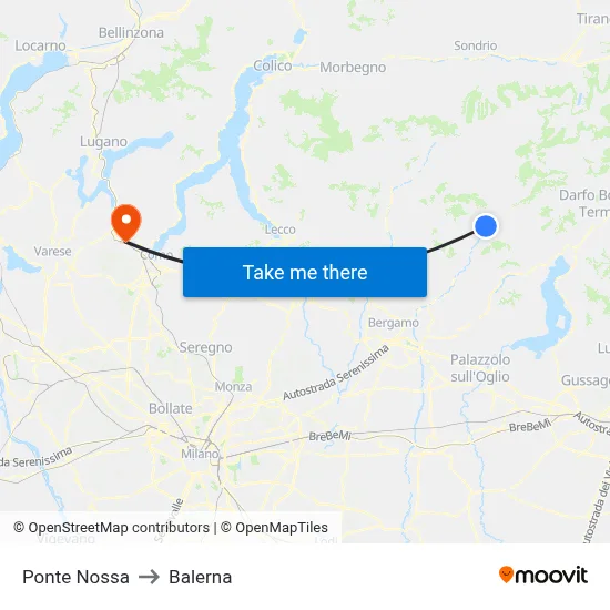 Ponte Nossa to Balerna map
