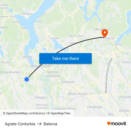 Agrate Conturbia to Balerna map