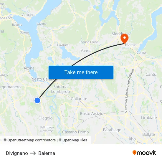 Divignano to Balerna map