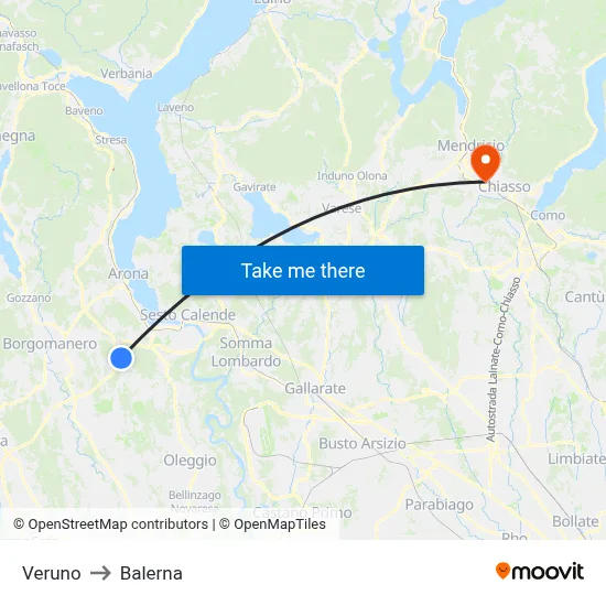 Veruno to Balerna map