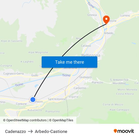 Cadenazzo to Arbedo-Castione map