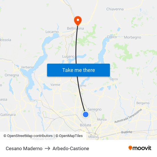 Cesano Maderno to Arbedo-Castione map