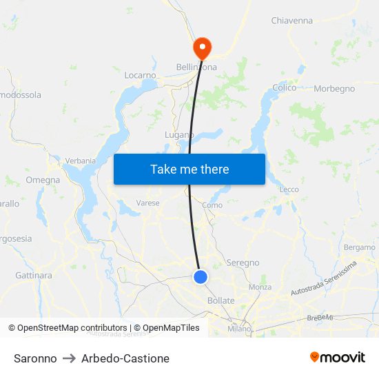 Saronno to Arbedo-Castione map