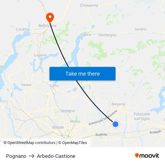 Pognano to Arbedo-Castione map