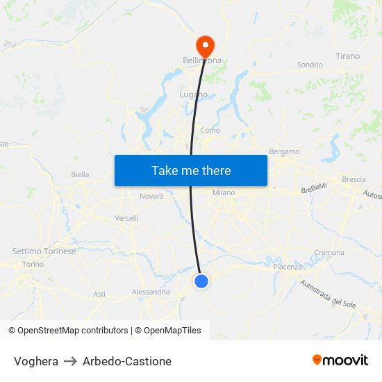 Voghera to Arbedo-Castione map