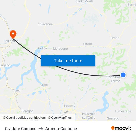 Cividate Camuno to Arbedo-Castione map