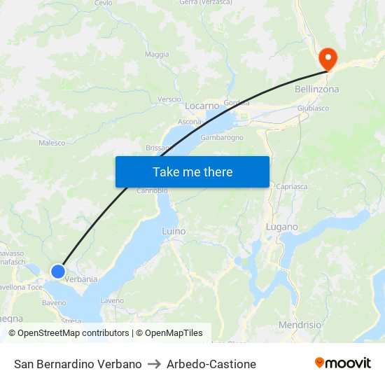 San Bernardino Verbano to Arbedo-Castione map