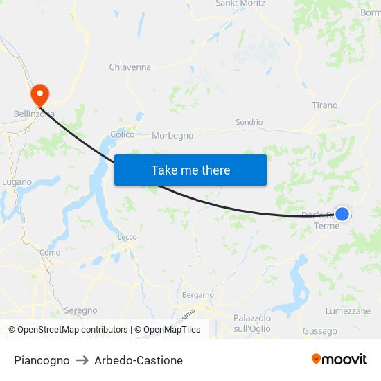 Piancogno to Arbedo-Castione map