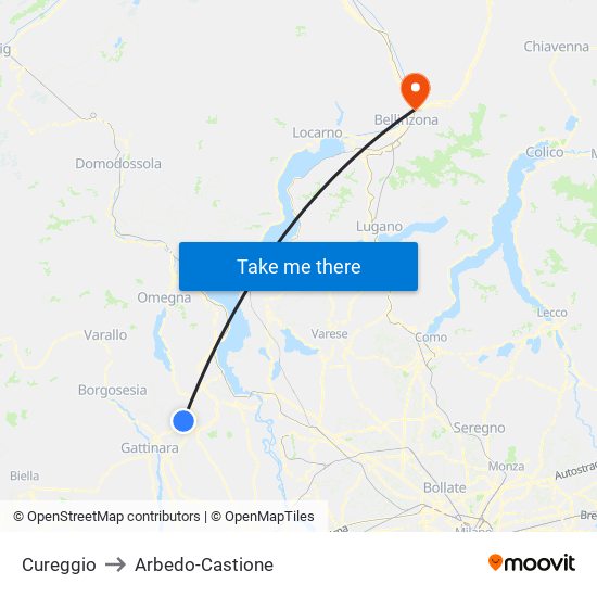 Cureggio to Arbedo-Castione map