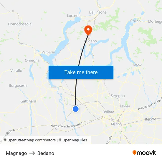 Magnago to Bedano map