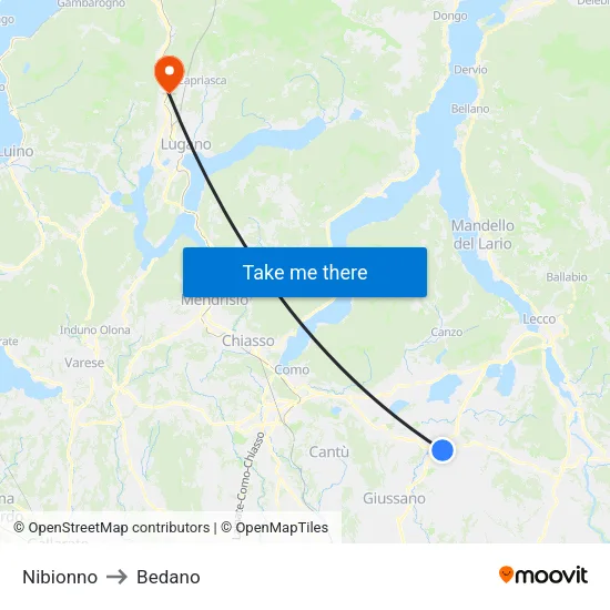Nibionno to Bedano map