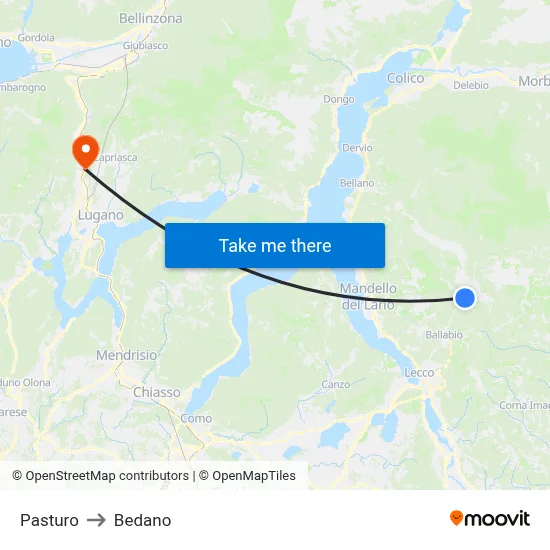 Pasturo to Bedano map