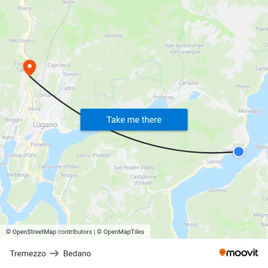 Tremezzo to Bedano map