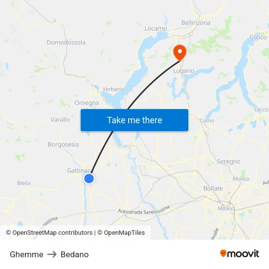 Ghemme to Bedano map