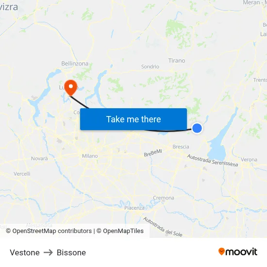 Vestone to Bissone map