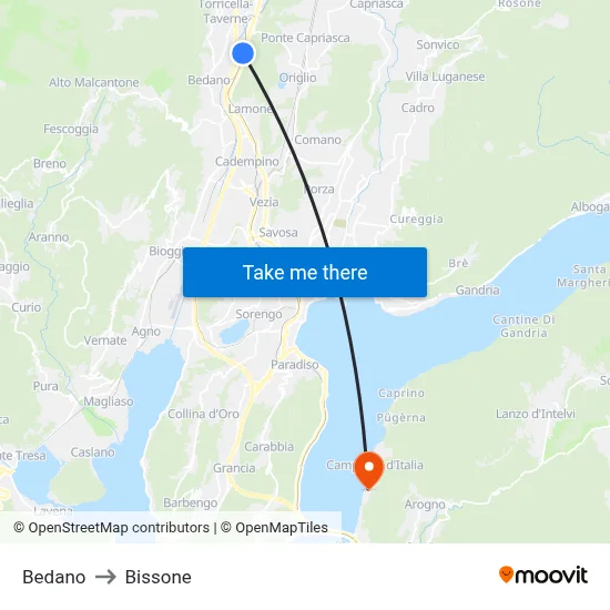 Bedano to Bissone map