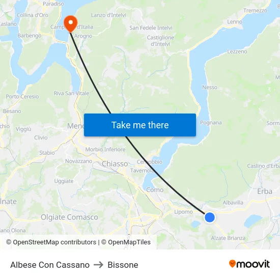 Albese con Cassano to Bissone map