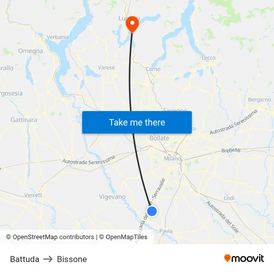 Battuda to Bissone map