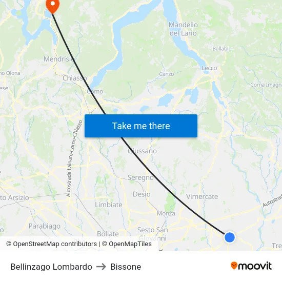 Bellinzago Lombardo to Bissone map