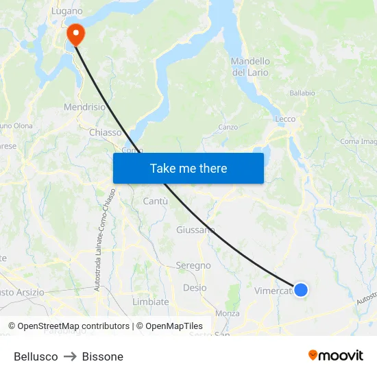 Bellusco to Bissone map