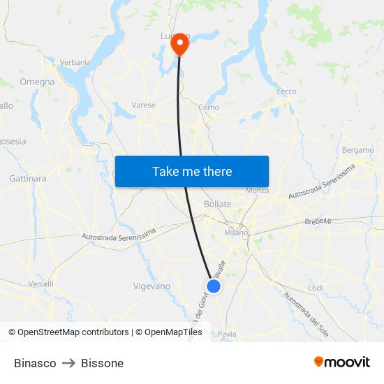 Binasco to Bissone map