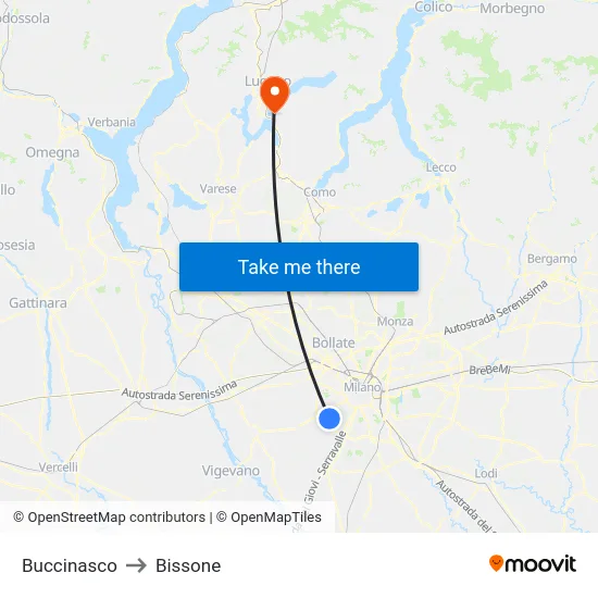 Buccinasco to Bissone map