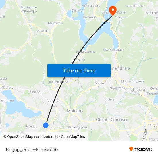 Buguggiate to Bissone map