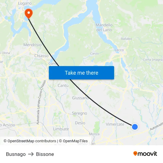 Busnago to Bissone map
