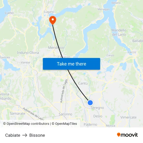 Cabiate to Bissone map