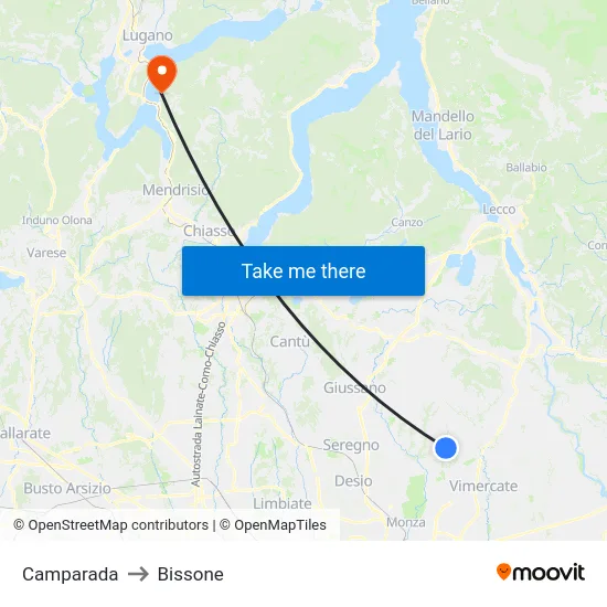 Camparada to Bissone map