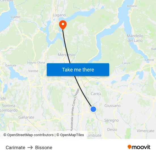 Carimate to Bissone map