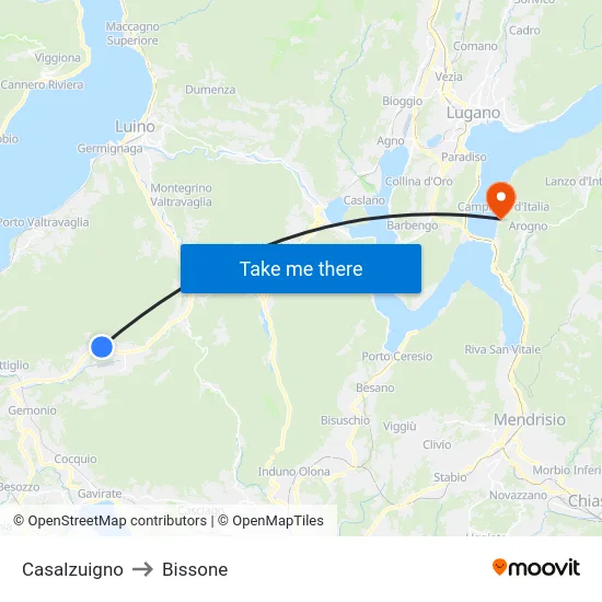 Casalzuigno to Bissone map