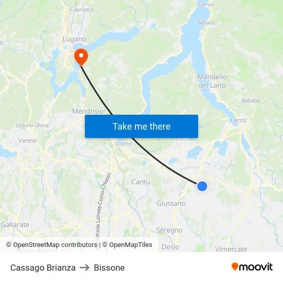 Cassago Brianza to Bissone map