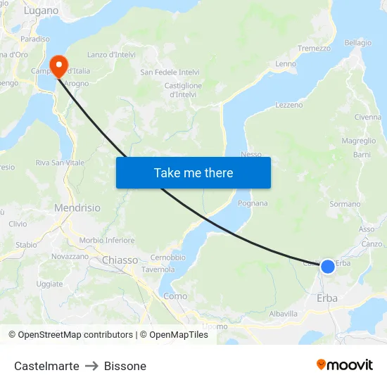 Castelmarte to Bissone map