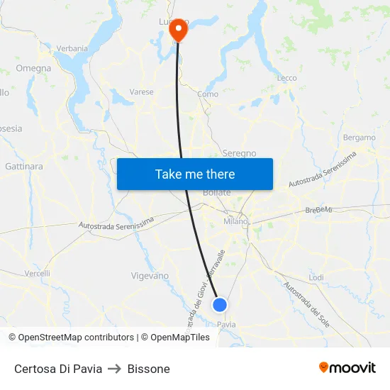 Certosa Di Pavia to Bissone map