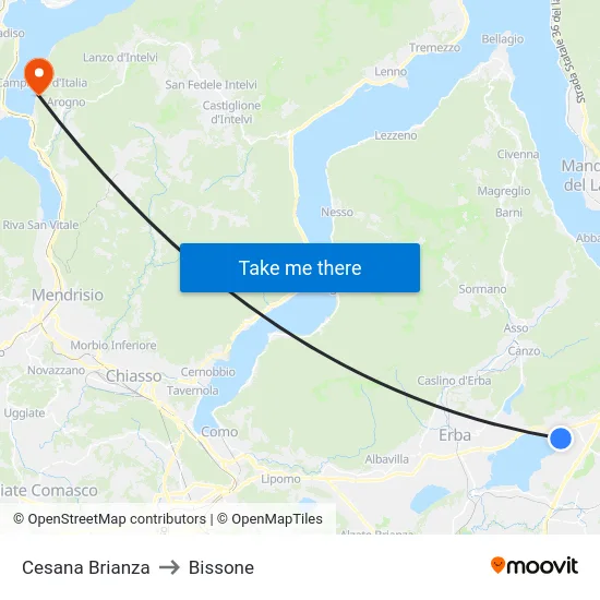 Cesana Brianza to Bissone map