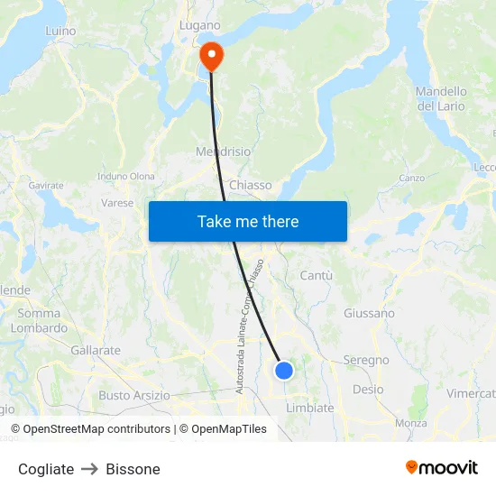 Cogliate to Bissone map