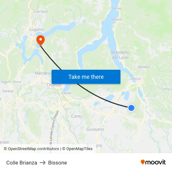 Colle Brianza to Bissone map