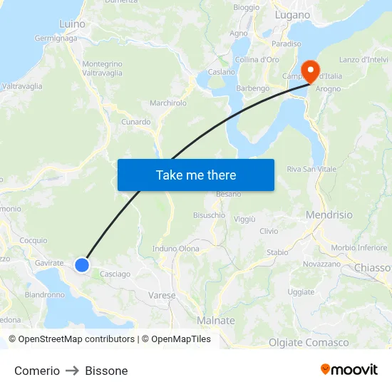 Comerio to Bissone map