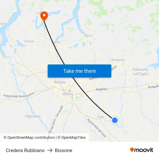 Credera Rubbiano to Bissone map