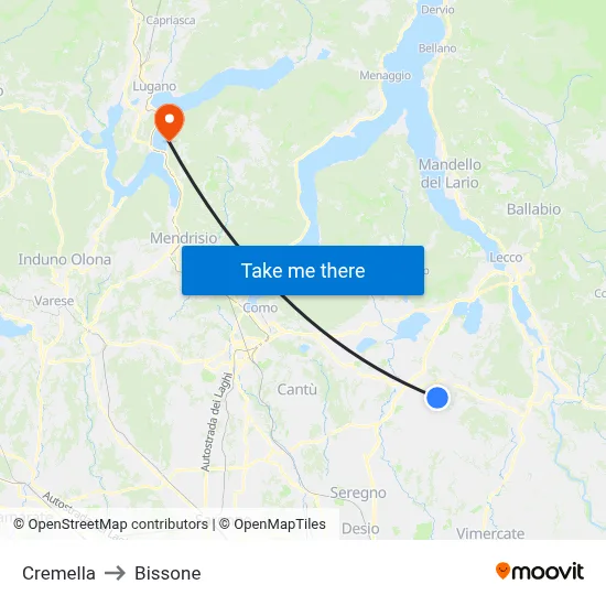 Cremella to Bissone map