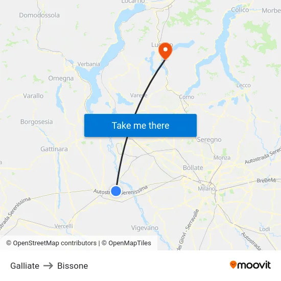 Galliate to Bissone map