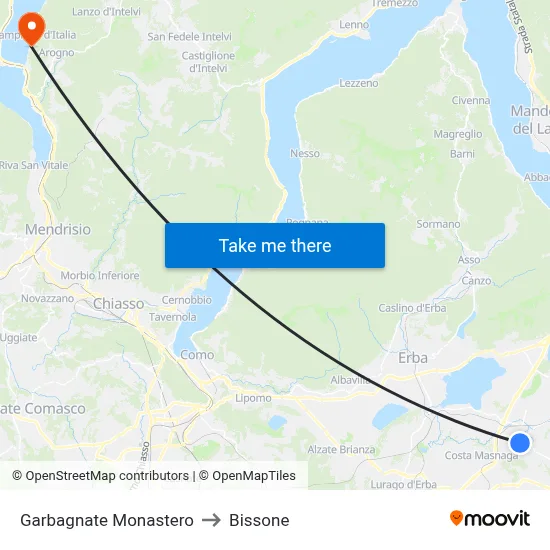 Garbagnate Monastero to Bissone map