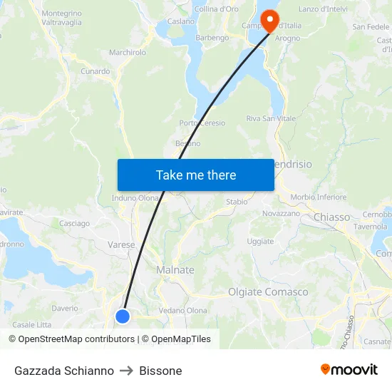 Gazzada Schianno to Bissone map