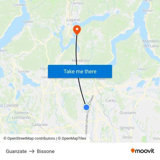 Guanzate to Bissone map
